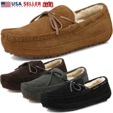 Men's Moccasin Slippers Fuzzy Memory Foam Indoor Outdoor  Slip On House Shoes