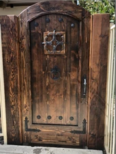 Solid reclaimed lumber + wrought iron pedestrian gate w/side jambs custom URSIZE