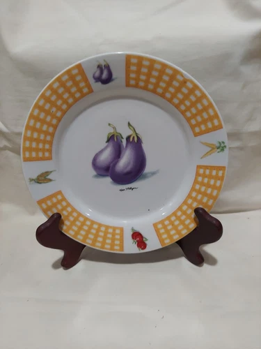 Tabletops Unlimited Fresh Vegetable Salad Plate Corn, Eggplant 7.5"