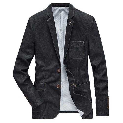 Herren Zwei Knopf Jeansjacke Baumwolle Slim Fit Business Jeans Freizeit Mode Mäntel - Bild 7 von 27