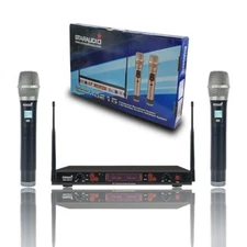 Dual Channel Handheld Wireless Microphone System UHF Karaoke Studio Audio DJ Mic