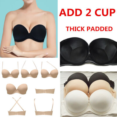 Multiway 32-42 ABCD E Thick Padded PUSH UP Bra ADD Two 2 CUP SIZES Invisible BRA