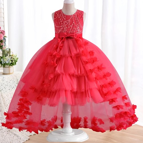 Mädchen Spitze Schleife Kleid 4-12 Jahre alt Temperament Blume Nachlauf Prinzessin Kleid - Bild 26 von 31