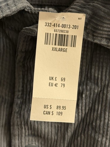 Hollister Hombre’s Pana Coach’s Chaqueta XXL Pizarra Oscura Cordón Dobladillo Nueva - Imagen 4 de 8