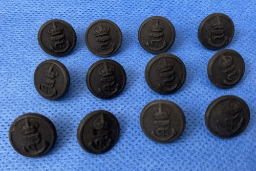 Vintage 12 X Black Bakelite 15mm Merchant Navy Anchor Military Uniform Buttons - Picture 3 of 4