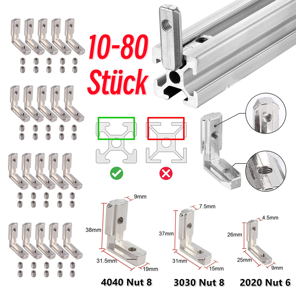 40x Befestigungsmaterial Winkel Aluprofile Verbinder 20x20 30x30 40x40 Nut6 Nut8 40x Befestigungsmaterial Winkel Aluprofile Verbinder 20x20 30x30 40x40 Nut6 Nut8