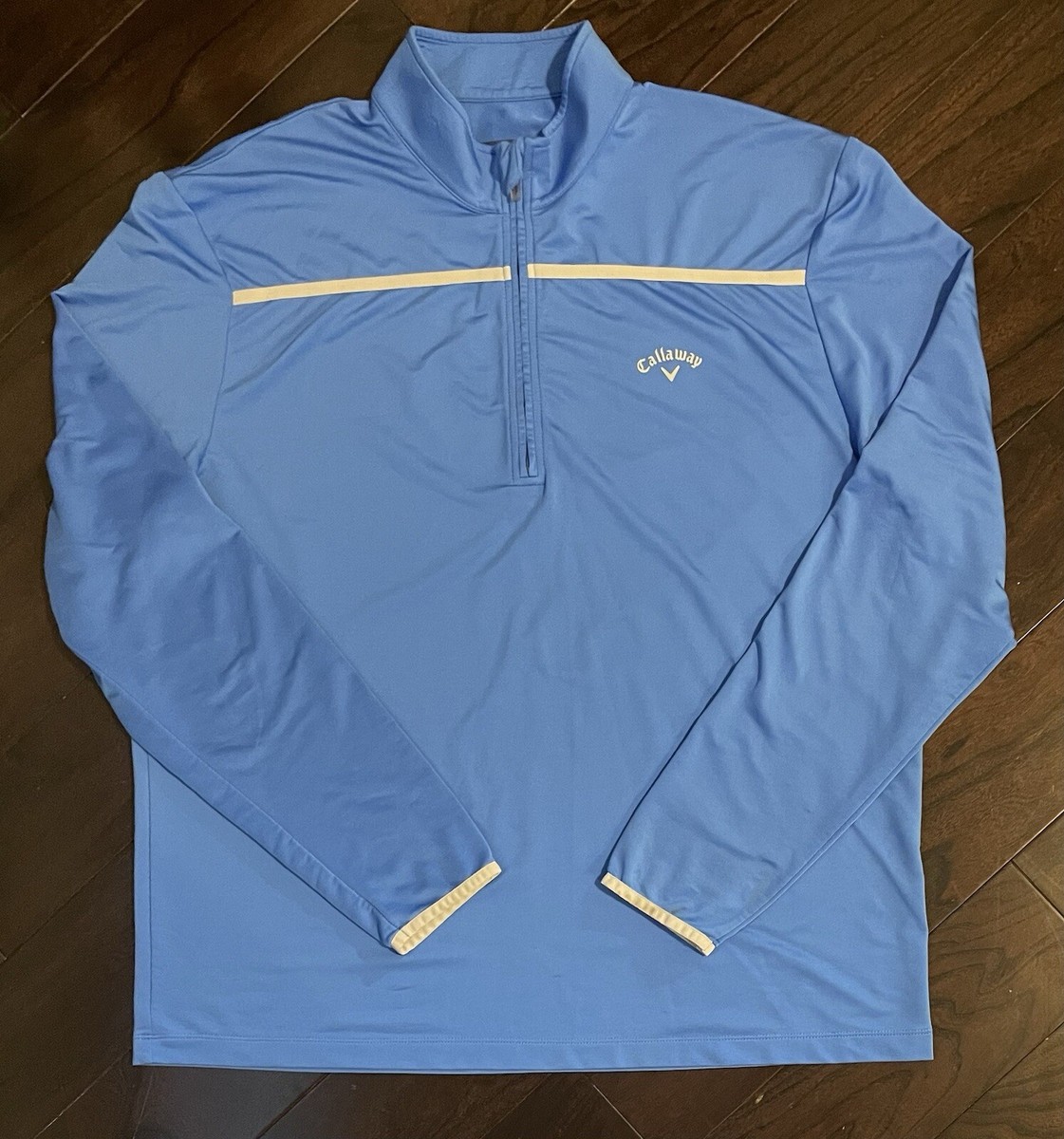 メンズ長袖ゴルフポロシャツCallaway Weather Series XL Callaway Weather Serie Shirt Men XL Blue Poly Stretch 1/4