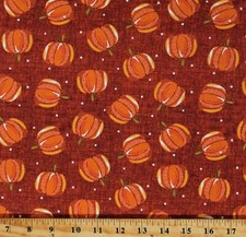 Cotton Pumpkins Autumn Harvest Food Fall Orange Fabric Print by the Yard D514.54
