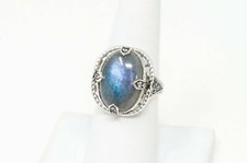 Vintage Large Labradorite Topaz Sterling Silver Ring - Sz 7 -797373219