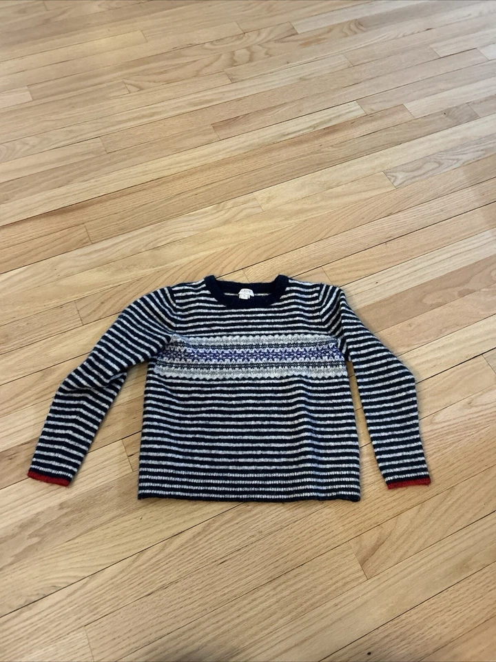 J Crew Youth Medium Merino Wool Blend Sweater Navy White Nordic Modern Winter - Image 2 of 4
