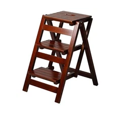 3 Step Stool Wooden Folding Ladder Chair Thickened Library Stair Portable Light