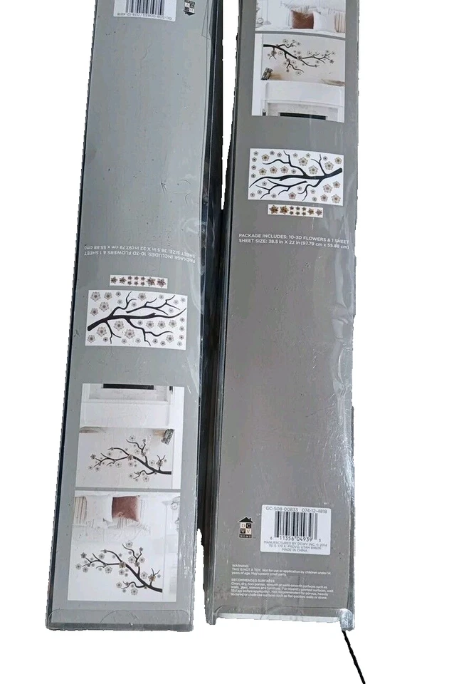 Nuevo Juego de 2 calcomanías de pared DCWV 3D FLORES DE MADERA 46" x 28" autoadhesivas decoración de pared Foto 3 de 4