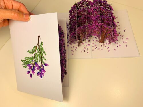 Origami Pop Cards Jacaranda Tree Forest 3D Pop Up Greeting Card Happy Birthday - Picture 6 of 9
