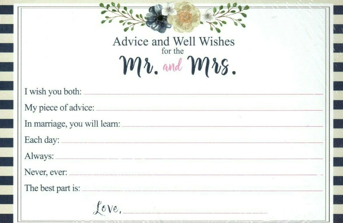 Advice and Well Wishes for the Mr. And Mrs. - Wedding Advice Cards - Set of  50 | eBay