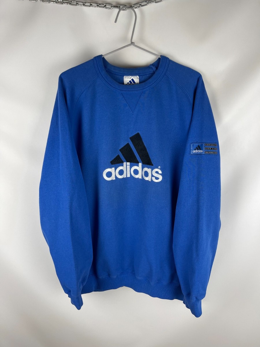 Adidas vintage 90s big logo line blue oversized sweatshirt
