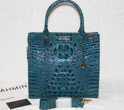 Brahmin Caroline Satchel Teal Juniper Melbourne Leather Purse Tote
