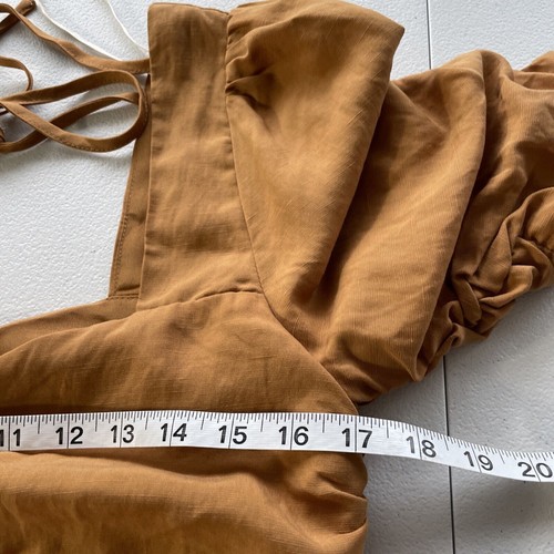 Forever 21 Women’s Linen Blend Cropped Top Ruched Sweetheart Size M Tan Brown - Picture 9 of 11