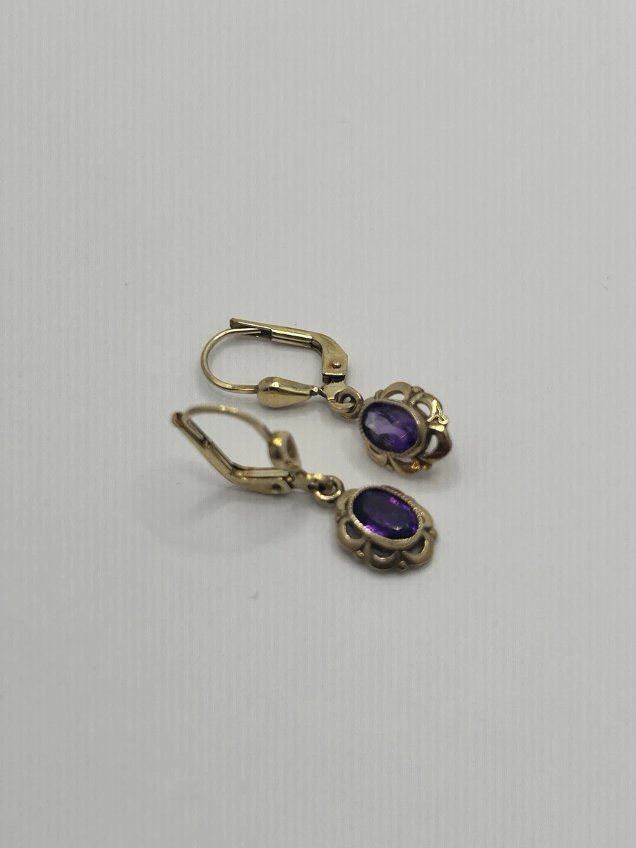 Grandi Orecchini A Cerchio Con Ametista E Perla - Placcati Oro 14K Con Perno In Argento 925 - Gioielli Eleganti Per Donne