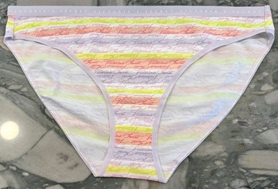 NEW Victoria Secret Cotton Bikini Panty - Lilac & Neon Electro Logo Stripe - XL
