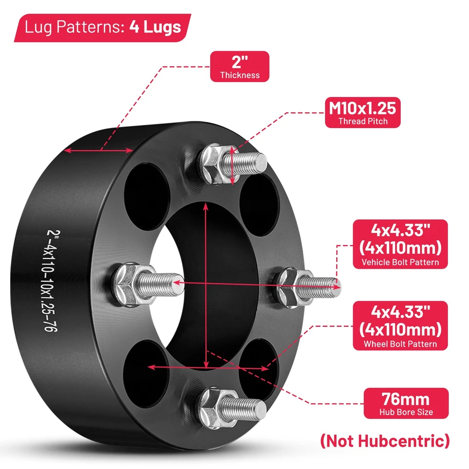 (4) 2 inch 4x110 ATV Wheel Spacers M10x1.25 For Honda Foreman 500 2005-2013 - Image 2 of 4