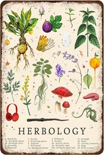 Rustic Retro Metal Tin Sign Herbology Poster Plant Magic Home Decor Wall Art Vin