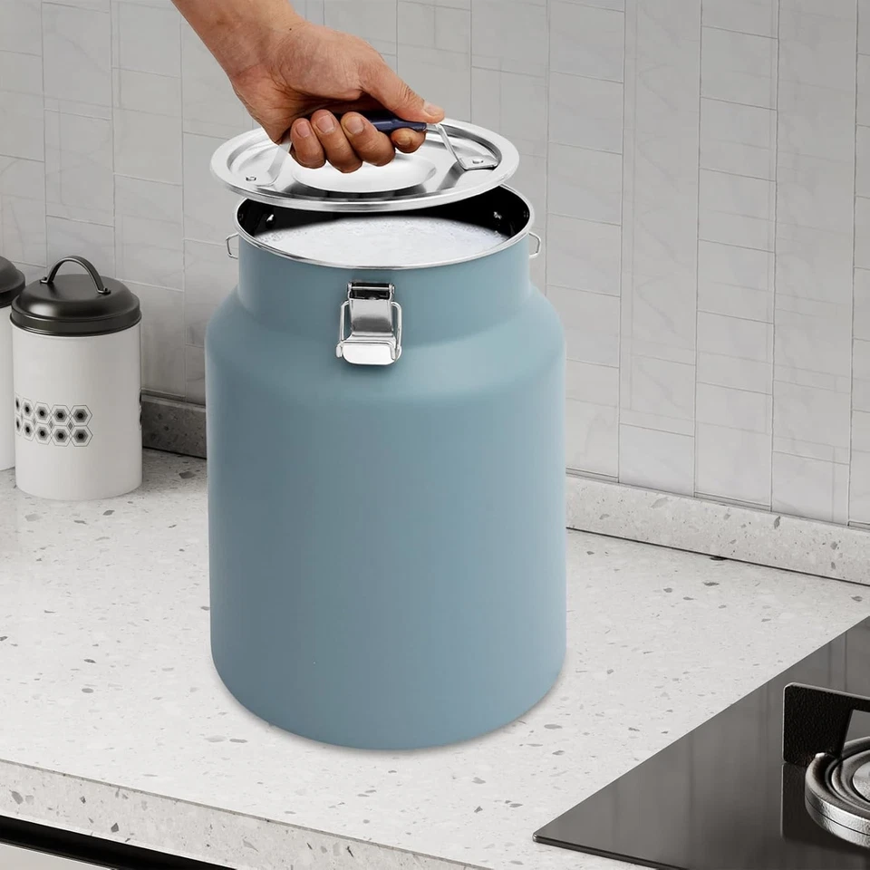 Recipiente de armazenamento de grãos de arroz de aço inoxidável azul 12L com tampa selada - Imagem 3 de 4