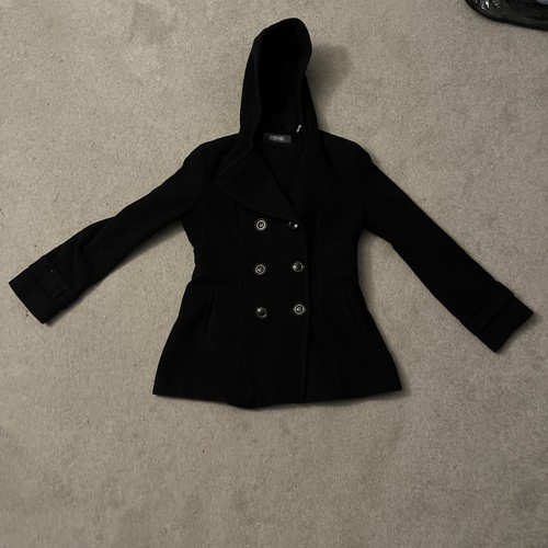 Kenneth Cole Reaction Peacoat schwarze Wolljacke mit Kapuze Damen 4 - Bild 1 von 5