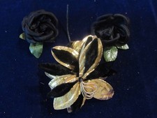 Vtg Millinery Flower Lot Collection Black w/Gold 2 1/2-4" Blooms H5350