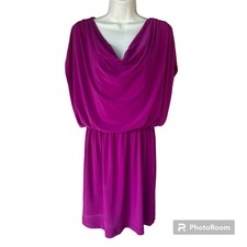 Nine West Blouson Knee Length Dress Flutter Sleeve Drape Neck Womens 8 Purple