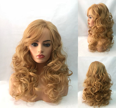 Real Human Hair Fashion for Women Hair Style Medium Gold Blond Curly Wigs 24In