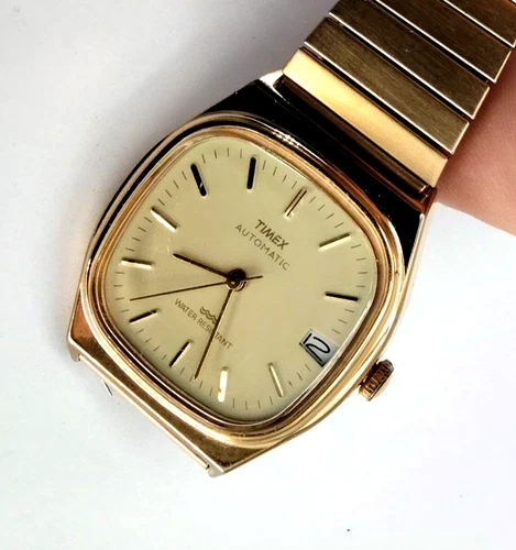 Timex Men’s Automatic Gold Tone Wristwatch Date Water Resistant - READ