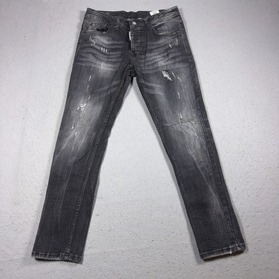 DSQUARED2 BRA Slim Jeans Men US 32x28 Distressed Gray Wash Made In Italy