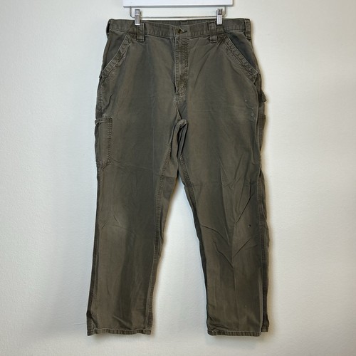 Pantalones Carhartt Para Hombre 38x32 Sueltos Ajuste Original Lona Trabajo Peto Cuero Parche - Imagen 2 de 15