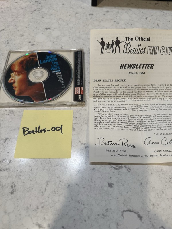 Beatles Official Fan Club Newsletter March 1964 + John Lennon CD Lot