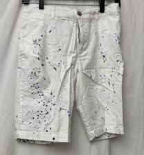 Polo Ralph Lauren Boy's White w/Blue Paint Splatter Chino Shorts - SZ 16
