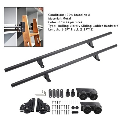 6.6FT Round Tube Rolling Library Sliding Ladder Hardware Kit with Brake