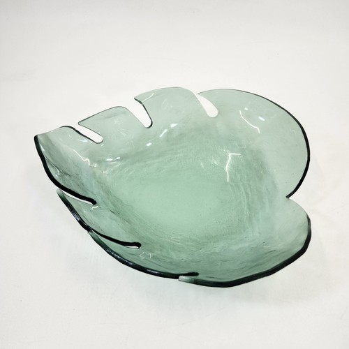 Annie Glass Signed Large Leaf Bowl Art USA L300GR Sculpture Platter Centerpiece - Picture 2 of 12