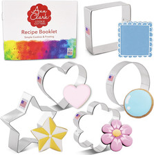Basic Cookie Cutters 5-Pc. Set Made in USA by Ann Clark, Star, Heart, Circle, Sq