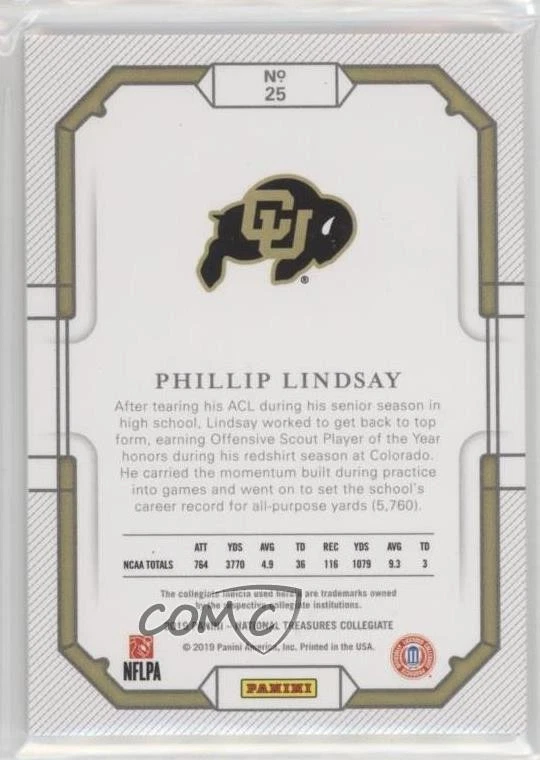 2019 Panini National Treasures Collegiate Silver /49 Phillip Lindsay #25 - Image 2 of 2