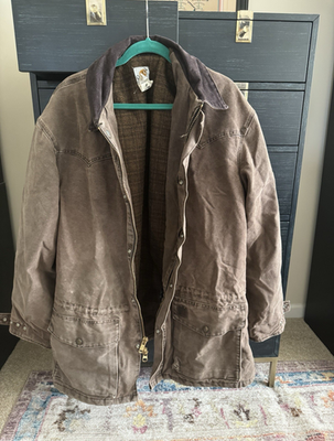 #ad Vintage Carhartt Men’s Brown XL Regular Chore Coat Jacket Blanket Lined Zip Snap $80.00