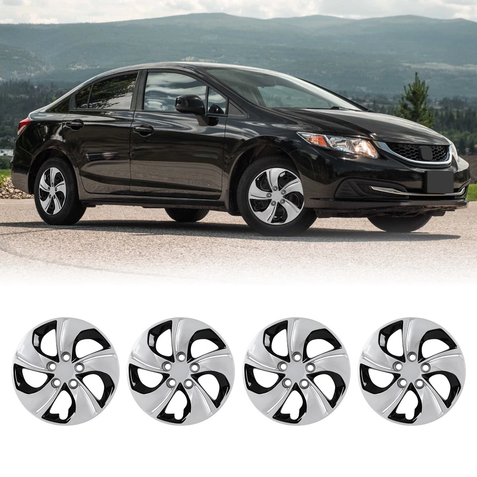 15" Set of 4 Silver Wheel Covers Full Hub Caps For 2013-2015 HONDA CIVIC SEDAN - Image 2 of 4