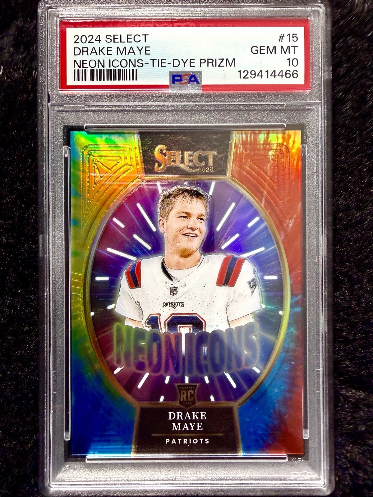 Drake Maye Panini Select Neon Icons #15 Tie-Dye Prizm