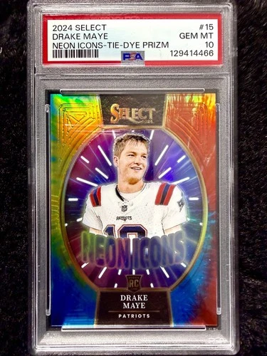 2024 Select Drake Maye Neon Icons Tie-Dye Prizm RC /25 PSA 10 GEM MT