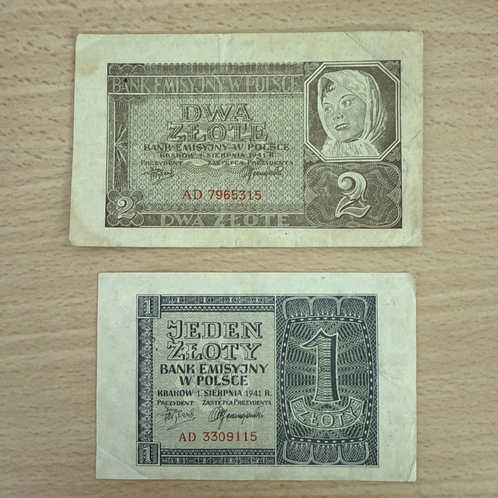 Lot De Billets Polonais Pologne 1 Zloty / 2 Zlote 1941