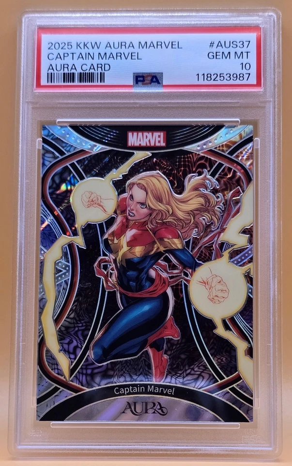 Tarjeta como nueva Captain Marvel PSA 10 Low Pop 1 2025 Kakawow Aura Marvel AM-AUS-37 gema Foto 3 de 4