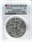 2022 W BURNISHED SILVER EAGLE W MINT MARK ADVANCED RELEASE PCGS SP70/MS70 FLAG