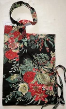 APRIL CORNELL APRON MERRY BLACK FLORAL ONE SIZE 31 X 30 100% COTTON NWT