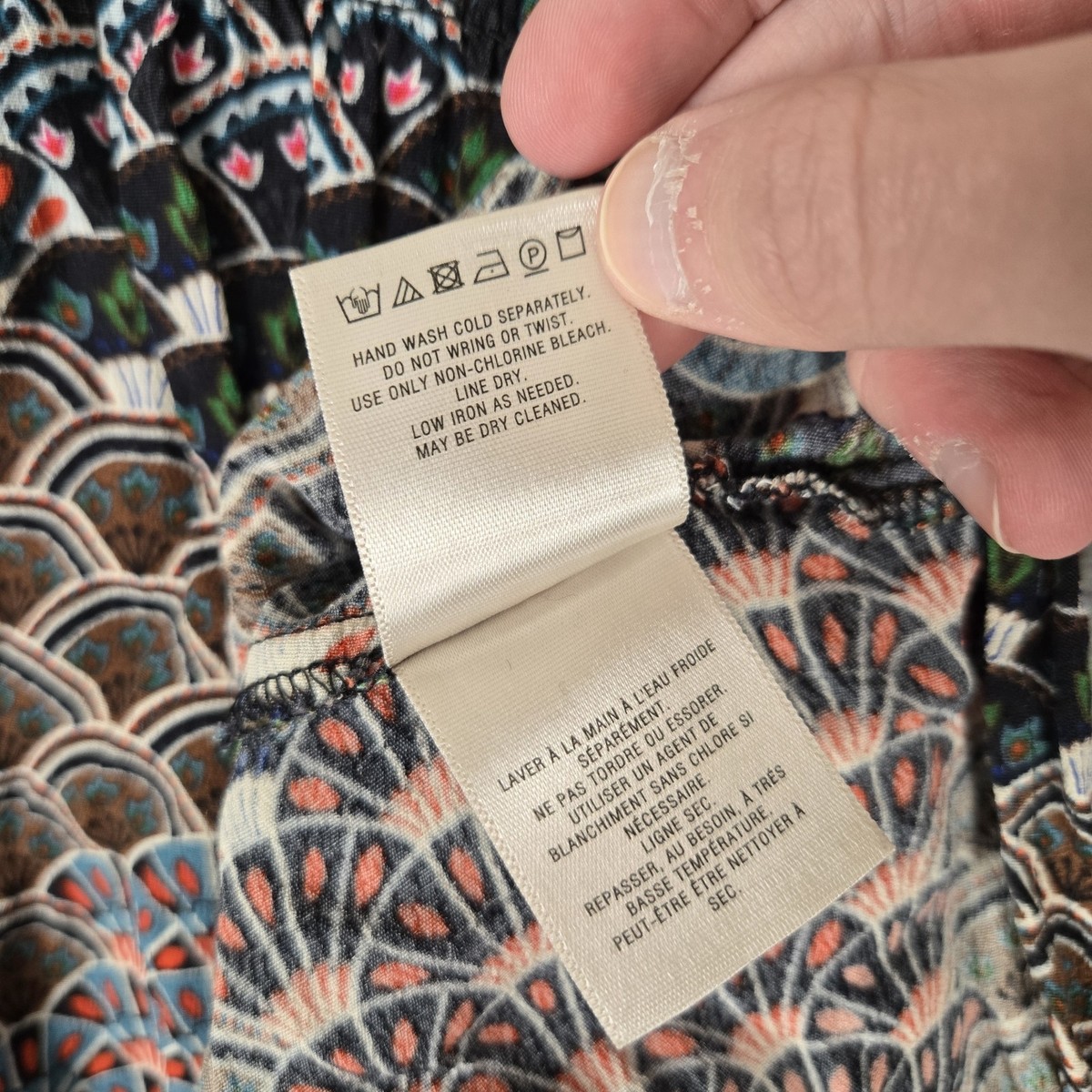 Anthropologie Maeve Monaco Empire Fan Print Mini Dress Medium Long Sleeve V-Neck View 5