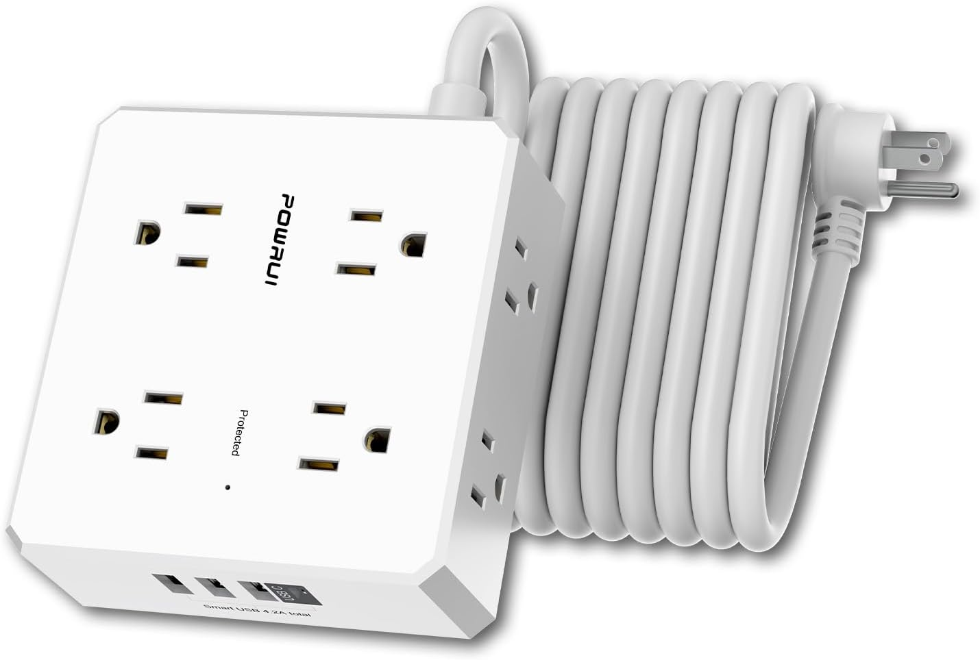 Surge Protector Power Strip - 15 Ft Flat Plug Extension Cord with 8 Widely Outle