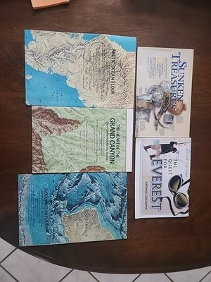 Nat Geo Map Lot (5) Everest 2003, Sunken Treasures 2001, Canyon 1978, Artic 1971